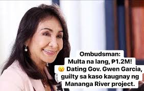 BREAKING NEWS: Inutusan ng Ombudsman si dating Gobernador Gwendolyn Garcia  na magbayad ng humigit-kumulang ₱1.2 milyon na multa matapos siyang  matagpuang guilty sa kasong administratibo. Ayon sa anti-graft body ng  gobyerno, napatunayang