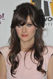 Check spelling or type a new query. Zooey Deschanel Wavy Medium Brown Half Up Half Down Sideswept Bangs Hairstyle Zooey Deschanel Hair Oval Face Hairstyles Hairstyles With Bangs