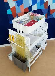 Ikea Hack How To Create A Mobile Pegboard Storage Unit From The Raskog Cart And The Skadis Pegboard Ikea Handwerksraum Pegboard Ikea Naherei