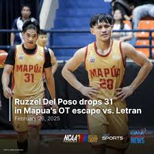 Ruzzel Del Poso lit up from beyond the arc as Mapua University pulled off  an upset overtime victory against Colegio de San Juan de Letran, 81-73, in  the NCAA Season 100 juniors