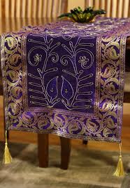 Plum Purple Ornamental Embroidered Table Runner Banarsi Designs Embroidered Table Runner Quilted Table Runners Table Runners
