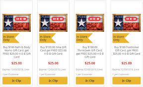 Check spelling or type a new query. Expired H E B Buy 100 Select Gift Cards Get 25 H E B Gift Cards Free Gamestop Home Depot Nike More Gc Galore