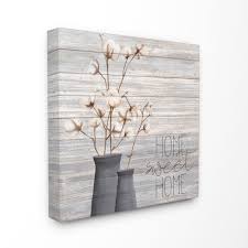 The Stupell Home Decor Grey Home Sweet Home Cotton Flowers In Vase Canvas Wall Art Walmart Com Walmart Com