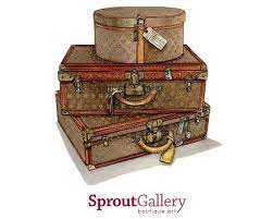 Large Louis Vuitton Suitcase And Hat Box Print Of My Original Watercolour Louis Vuitton Suitcase Fashion Wall Art Louis Vuitton