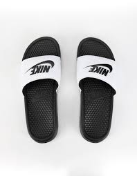 Black And White Nike Slides Womens Nike Benassi Jdi White Black Mens Slide Sandals Whtbk 361058168 In 2020 Nike Shoes Women Mens Slide Sandals Nike Slides Mens