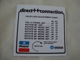 Mopar Performance P4007707 Lifter Cold Valve Lash Setting Chart V 8 Engines