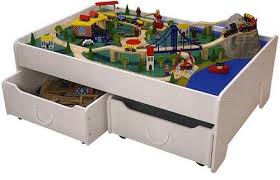 Little tikes real wooden train table set for kids deluxe over 80piece hand pa. Kidkraft White Train Table With Trundle Drawers Activity Tables At Hayneedle Train Table Kids Activity Table Activity Table
