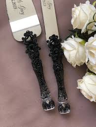 Black Cake Server and Knife Black Wedding Cake Cutting Set Personalized  Cake Set Halloween Table Decor Black Table Decor Gothic Wedding Set