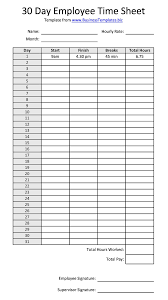 Free Sample 30 Day Employee Time Sheet Template Time Sheet Printable Timesheet Template Sign Out Sheet
