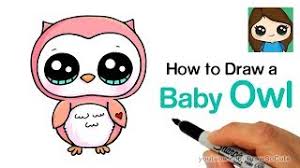Baby elephant with butterfly flying on baloon, illustration, cute animal drawing. How To Draw A Baby Owl Easy Youtube
