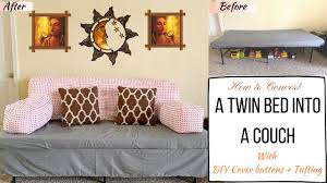 Diy l shaped twin beds. Vikalpah How To Convert A Twin Bed Into A Couch Diy Cover Button Tufting Tutorial