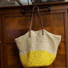 Old Navy Bags Old Navy Twotoned Straw Bag With Brown Handle Poshmark