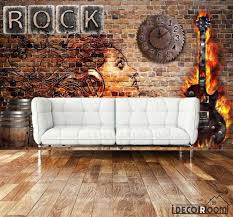 Brick wall room backgrounds for artists. Red Brick Wall Drawing Dj Woman Electric Guitar On Fire Living Room Ar Idecoroom
