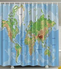World Map Print Educational Geographical Earth In My Bathroom Direction Ability Ocean Journeys Fabric Shower Curtains Map Print Shower Curtain Decor
