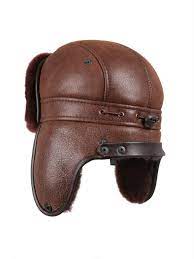 Shearling Sheepskin Biker Trapper Winter Fur Hat Brick Winter Fur Hat Winter Fur Sheepskin
