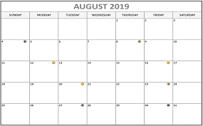 August 2019 New Moon Full Moon Phases Calendar Template