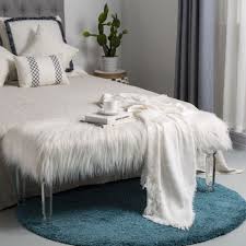 Spend this time at home to refresh your home decor style! Glitzhome 45 L Luxurious Fauxfur Acrylic Bench White