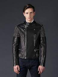 New Mens Rock Star Black Half Silver Studded Leather Jacket Biker Slim Fit Style Ebay Leather Jacket Men Studded Leather Jacket Leather Jacket Style
