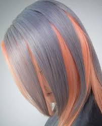 Grey Orange Mixed Long Straight Holographic Hair Hair Styles Bright Hair Colors