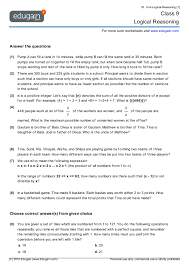 This fun math activity challenges children to draw on their knowledge of math and numbers to solve 18 clues. Grade 9 Math Worksheets And Problems Logical Reasoning Edugain Global