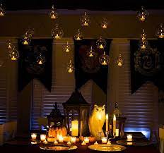 Create A Diy Great Hall By Hanging Electric Tea Lights In Transparent Globes Harry Potter Halloween Decorations Harry Potter Bday Harry Potter Halloween