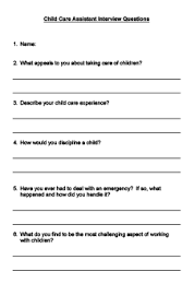 Child Care Assistant Interview Questions Printable Childcare Teacher Childcare Starting A Daycare
