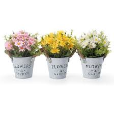 Our fake outdoor flowers are plastic and have uv protection built in for years of use. China Artificial Daisy Flowers Plants Set Of 3 With Metal Pot 11 20cm Small Indoor And Outdoor Fake Plants Yellow Flowers For House Office Desk Kitchen Decoration China Artificial Flower And Decoration Price
