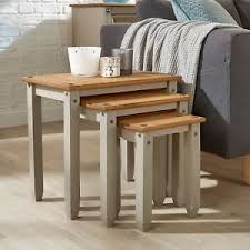 Vidaxl coffee table set 2 pieces solid pinewood black 244732. Corona Grey Pine Nest Of Tables Set Of 3 Occasional Coffee Side Table Mexican 5056065427042 Ebay