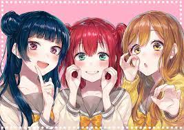 Blue Hair Blush Bow Brown Eyes Brown Hair Green Eyes Kunikida Hanamaru Kurosawa Ruby Love Live School Idol Proj Anime Best Friends Friend Anime Anime Sisters