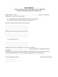 Declaratie Pentru Oficiul Spalarea Banilor