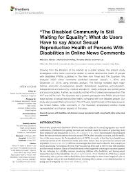 PDF) The Disabled Community Is Still Waiting for Equality: What do Users  Have to say about Sexual Reproductive Health of Persons with Disabilities  in Online News Comments