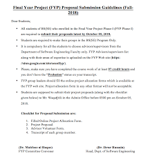 The sponsor must commit to supporting the student in terms of appropriate resources such as (ii) a clear deliverable required by the client that is appropriate to the student's particular programme. Final Year Project Fyp Proposal Submission Guidelines Department Of Software Engineering The University Of Lahore Facebook