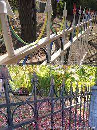Since this is a halloween fence, you can use scrap pieces of wood and left over pvc pipe if you happen to have some laying around. How To Faux Wrought Iron Fence Stolloween Studio Halloween Fence Halloween Outside Halloween Outdoor Decorations