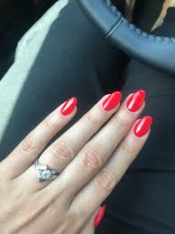 Ferrari Red Almond Round Acrylic Bright Red Short Nails Rounded Acrylic Nails Almond Nails Red Red Shellac Nails You can also participate in our contest: