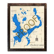 Lake Okoboji Iowa 3d Wood Map Laser Etched Wood Charts