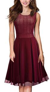Homeyee Women S Elegant Sleeveless Knee Length Cocktail Prom Evening Wear A Line Dress A031 Amazon Co Lace Dress Casual Midi Dress Party Burgundy Short Dress