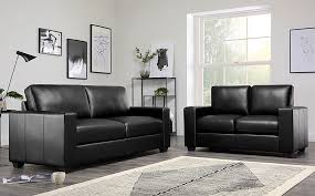 Ash legs of weathered oak stay stout to let leather stand front and center. Mission Black Leather 3 2 Seater Sofa Set Furniture And Choice