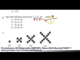 Pembahasan Soal Un Unbk Matematika Smp Tahun 2018 Paket 1 No 5 8 Youtube