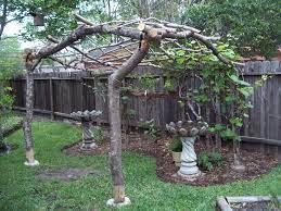 Grape Vine Arbor Made With Reclaimed Limbs From The Front Yard Diy Garden Trellis Grape Trellis Grape Arbor
