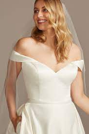 Off The Shoulder Satin Ball Gown Wedding Dress David S Bridal Davids Bridal Wedding Dresses Ball Gown Wedding Dress Satin Ball Gown Wedding Dress