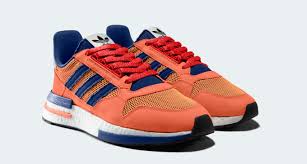 This shoe comes with an orange upper, three denim stripes, and a white adidas boost sole. Adidas And Dragon Ball Z Online