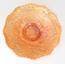 Add to favorites dugan glass jeweled heart caroline peach opal berry bon bon dish somecoolthingsuneed 5 out of 5 stars. Vtg Fenton Leaf Chain Marigold Looped Rope Floral Design Carnival Glass Plate Tamarack Shack Antiques