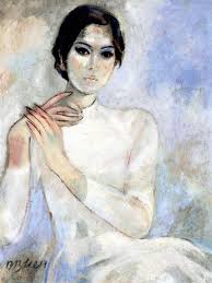 Image result for tranh thiếu nữ bên hoa phù dung