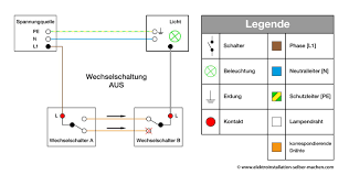 Wechselschaltung An Elektrotechnik Elektroinstallation Grundlagen Symbole Elektroinstallation Selber Machen Elektroinstallation Elektro
