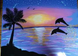 Check spelling or type a new query. Sunset With Dolphins Sunset Painting Canvas Painting Painting