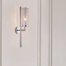 Pencil Arm Wall Lighting Modernist Metal 1 Bulb Chrome Sconce Light Fixture With Crackle Glass Shade Beautifulhalo Com