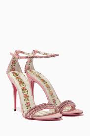 Shop Luxury Gucci Light Pink Ilse Crystal Sandals Ounass Kuwait Crystal Sandals Fancy Shoes Heels