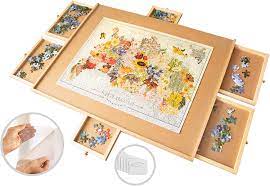 Its dimensions are 33.46 x 3.94 x 25.59 inches and its weight is 22lbs. 1500 Piece Wooden Jigsaw Puzzle Table 6 Drawers 9 Glue Sheets 3 Hangers 27 X 35 Jigsaw Puzzle Board Portable Portable Puzzle Table For Teens And Adults Walmart Com Walmart Com