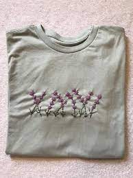 Hand Embroidered Lavender Flower T Shirt Etsy Embroidered Sweatshirt Diy Embroidered Tshirt Shirt Embroidery