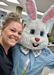 Amanda Bilbrey, RN CM, and The Easter Bunny made their rounds to bring a  smile to the faces of the staff and residents of Greenville Gardens.